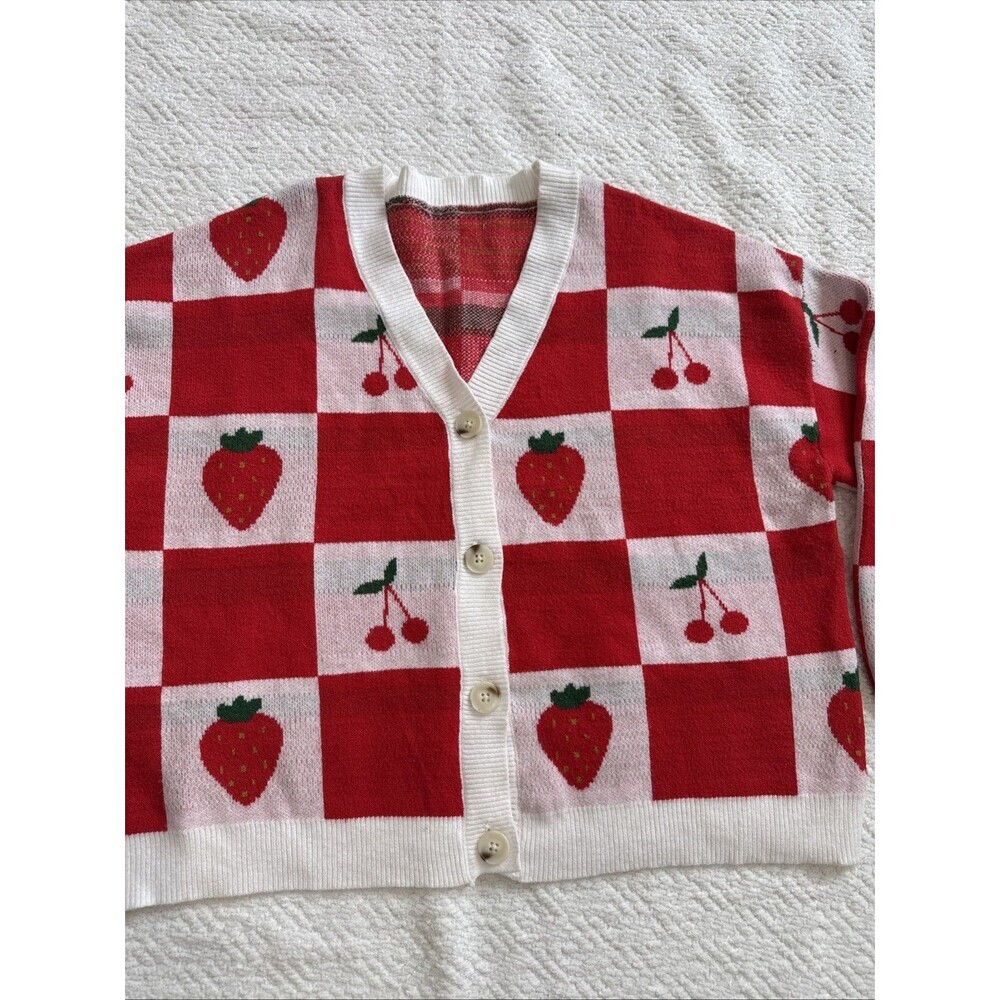 Sincerely Jules Women's Strawberry & Cherry Print Cardigan Sweater Sz XL - Picture 2 of 6
